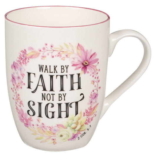 Mug Pink Wreath Walk by Faith 2 Cor. 5:7
