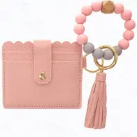 Silicone Bead Bracelet with Card Holder Keychain